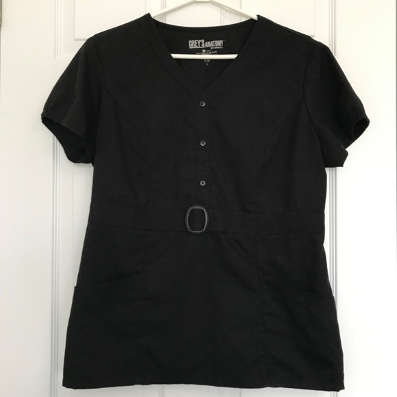 Grey's Anatomy Scrub Top Black L Front Pockets Half Button Waist Accent - Picture 16 of 16